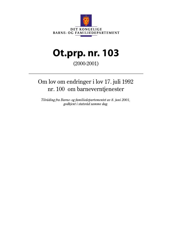 Forsiden av dokumentet Ot.prp. nr. 103 (2000-2001)