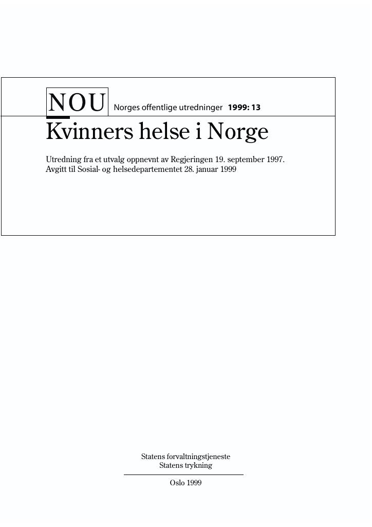 Forsiden av dokumentet NOU 1999: 13 - Kvinners helse i Norge