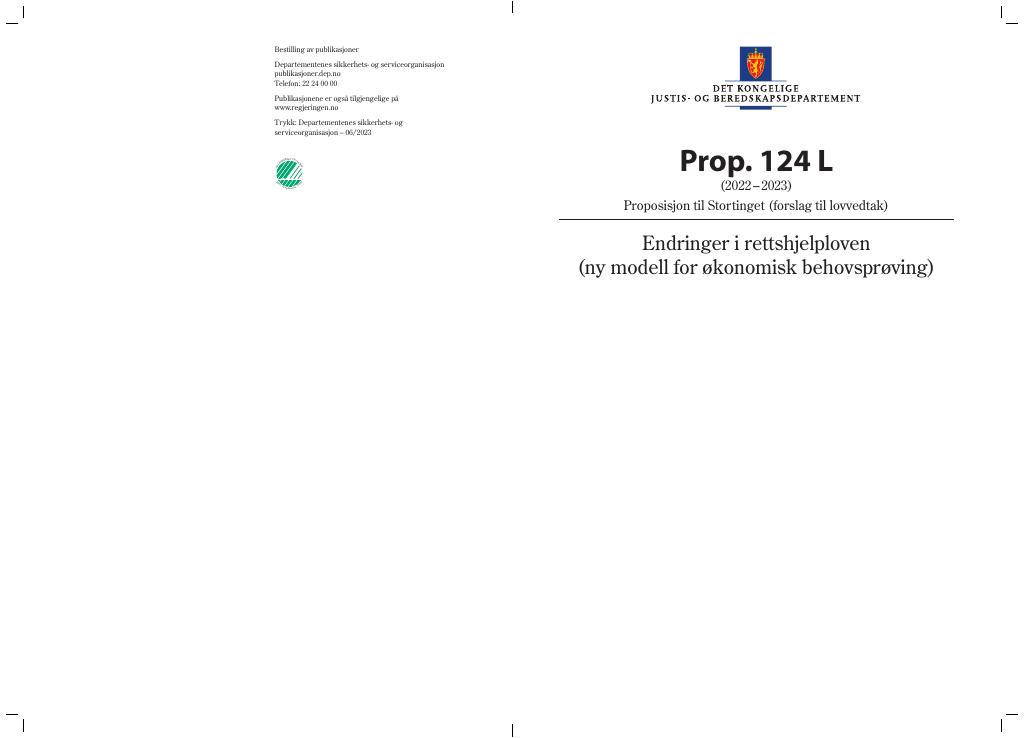 Forsiden av dokumentet Prop. 124 L (2022–2023)