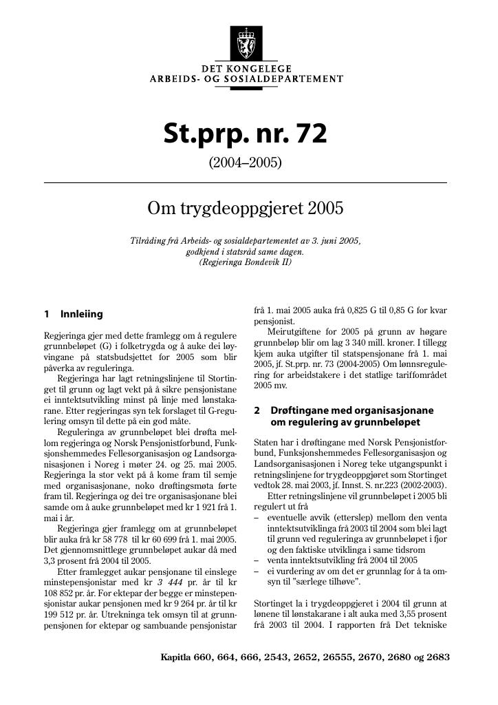 Forsiden av dokumentet St.prp. nr. 72 (2004-2005)