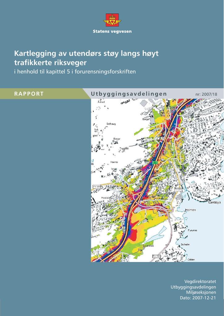 Forsiden av dokumentet Kartlegging av utendørs støy langs høyt trafikkerte riksveger i henhold til kapittel 5 i forurensningsforskriften