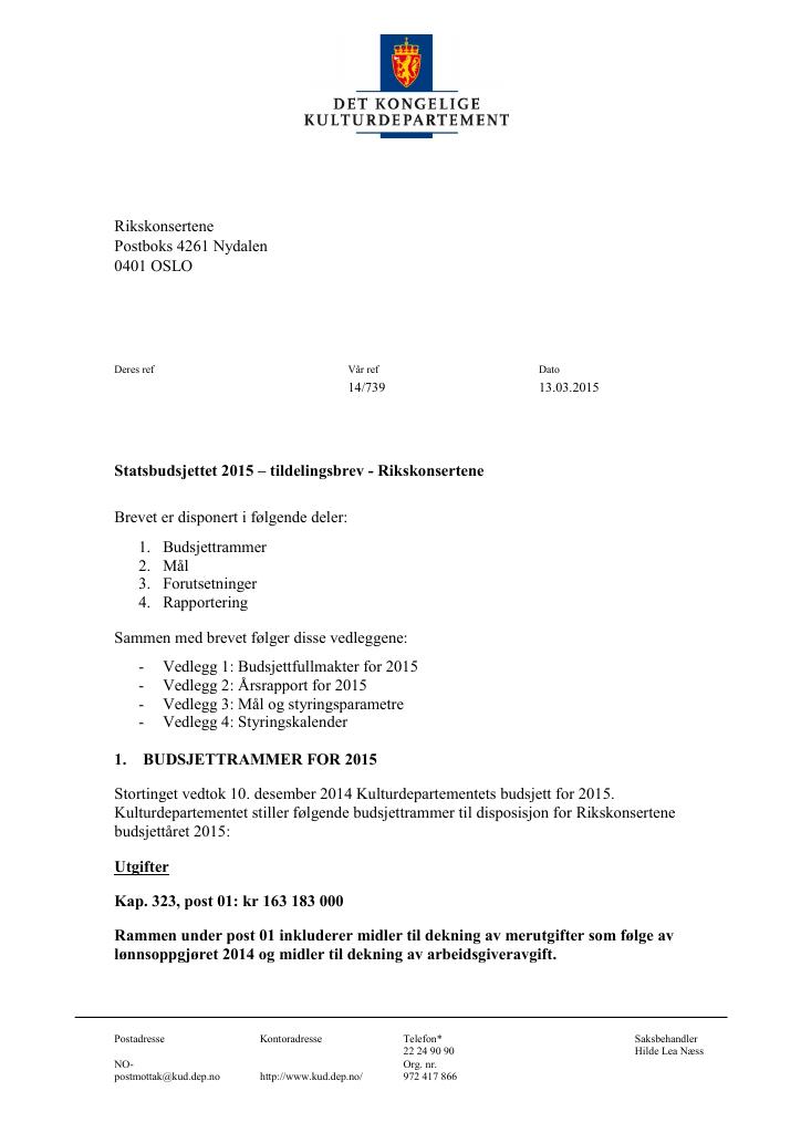 Forsiden av dokumentet Tildelingsbrev (.pdf)