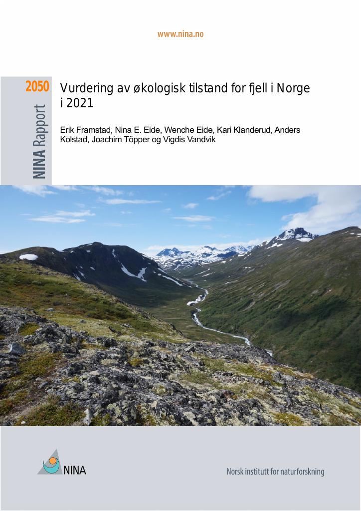 Forsiden av dokumentet Vurdering av økologisk tilstand for fjell i Norge i 2021