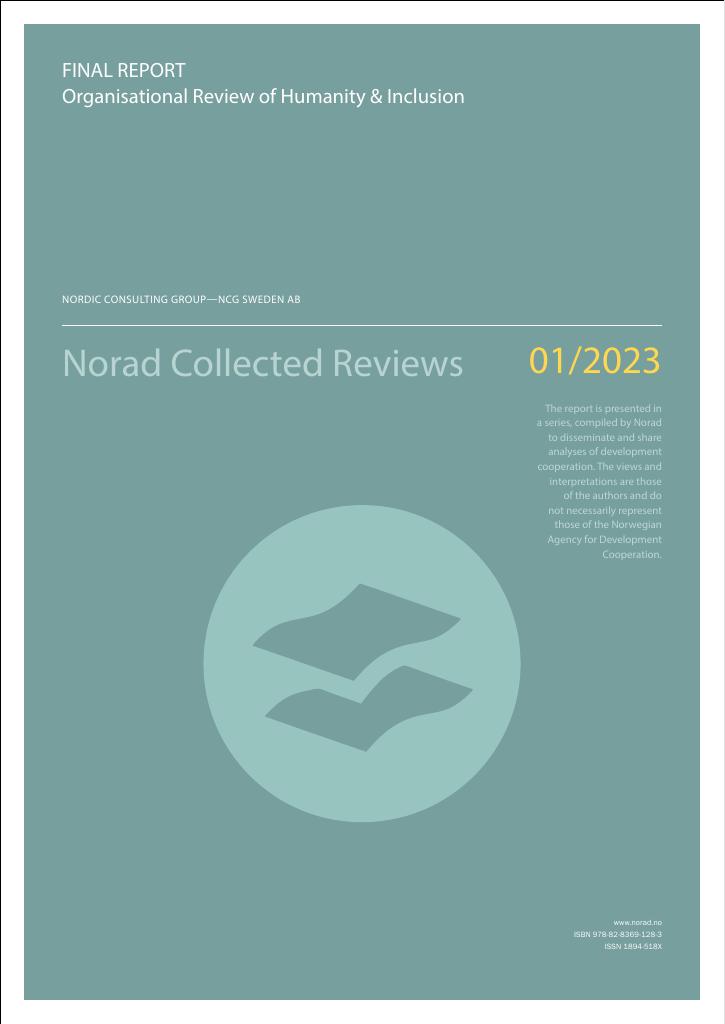 Forsiden av dokumentet Organisational Review of Humanity & Inclusion : desentralisert evaluering/Norad Collected Reviews