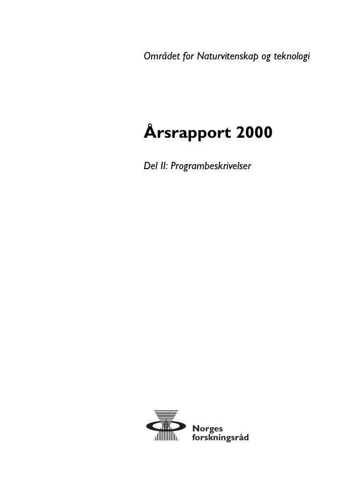 Forsiden av dokumentet Årsrapport Området for Naturvitenskap og teknologi 2000