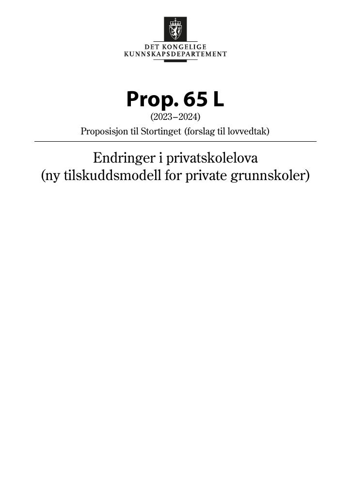 Forsiden av dokumentet Prop. 65 L (2023–2024)