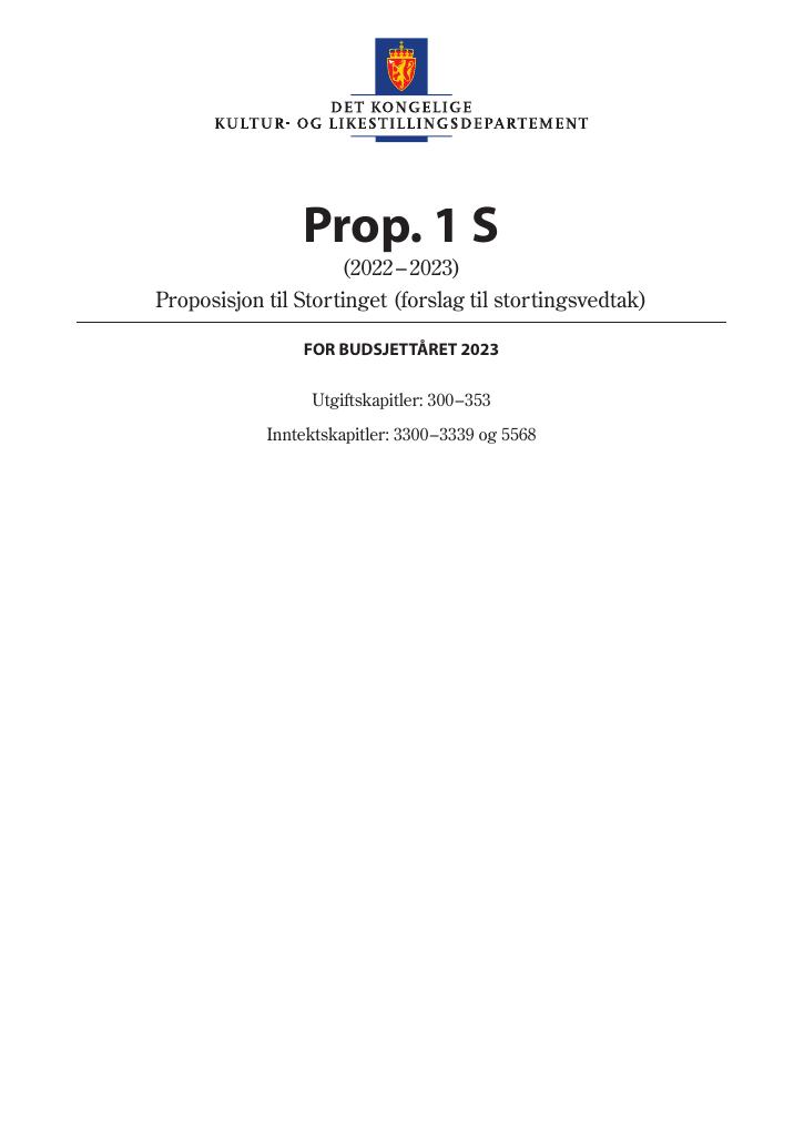 Forsiden av dokumentet Prop. 1 S (2022–2023)