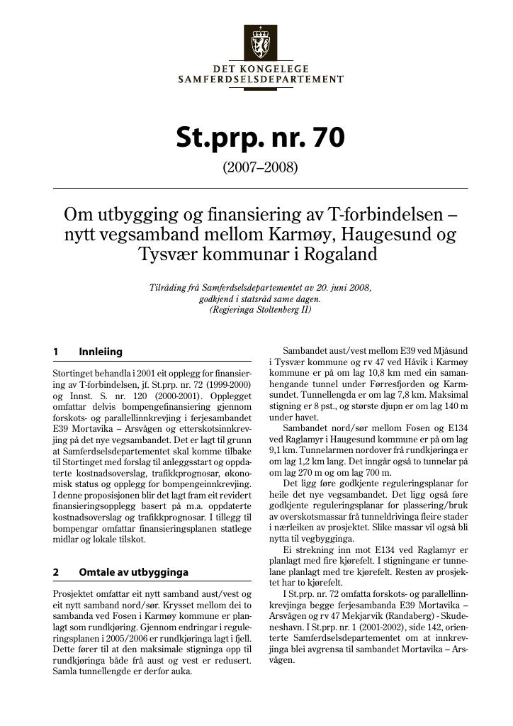Forsiden av dokumentet St.prp. nr. 70 (2007-2008)
