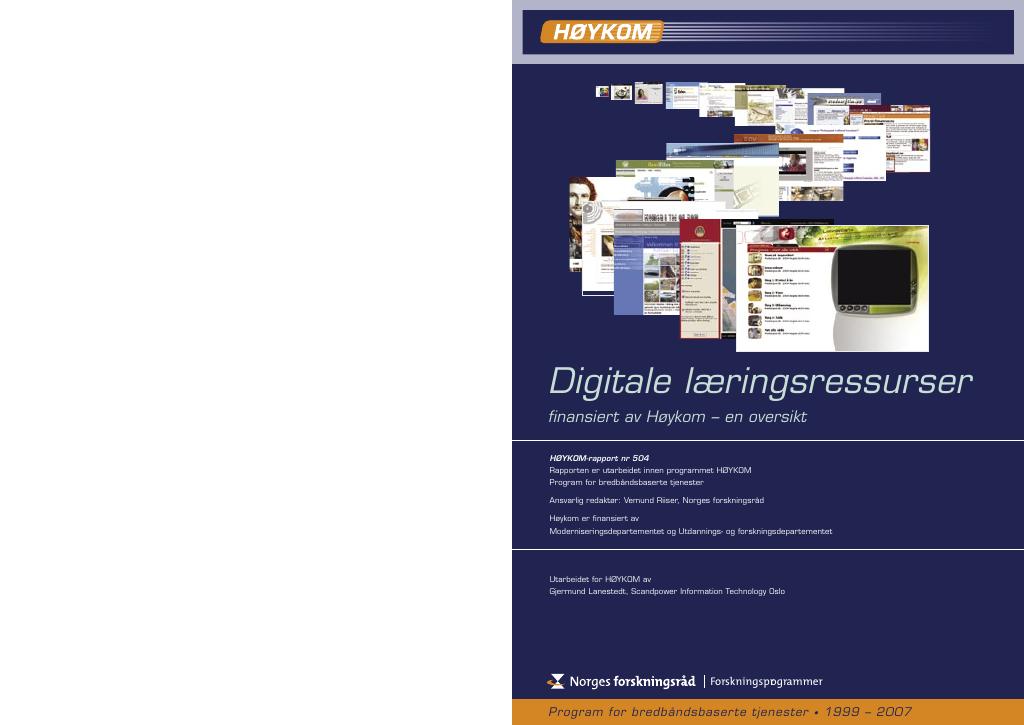 Forsiden av dokumentet Digitale læringsressurser finansiert av Høykom
