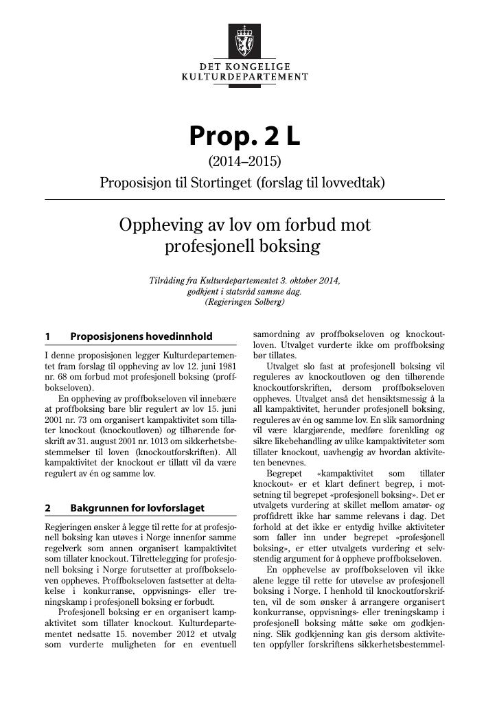 Forsiden av dokumentet Prop. 2 L (2014–2015)