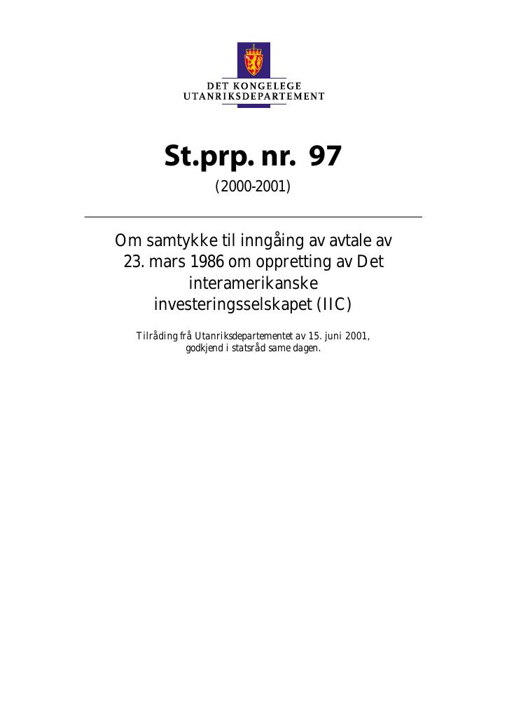 Forsiden av dokumentet St.prp. nr. 97 (2000-2001)