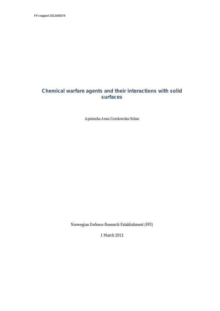 Forsiden av dokumentet Chemical warfare agents and their interactions with solid surfaces