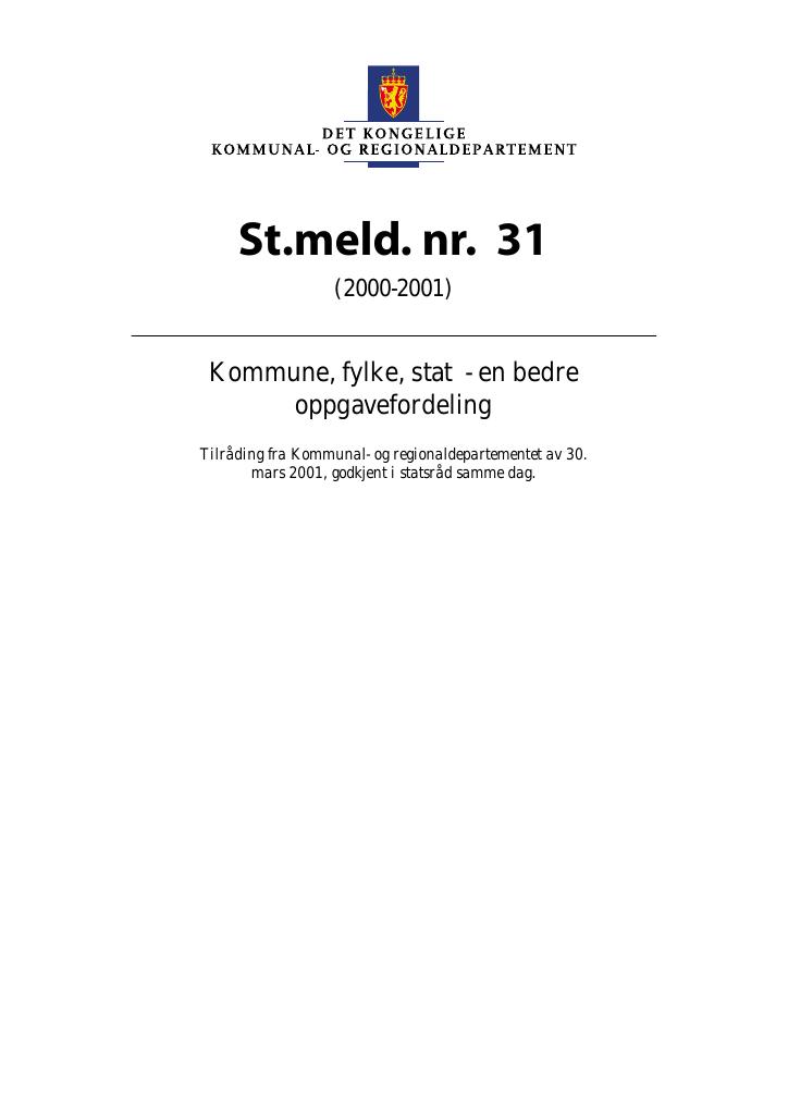 Forsiden av dokumentet St.meld. nr. 31 (2000-2001)