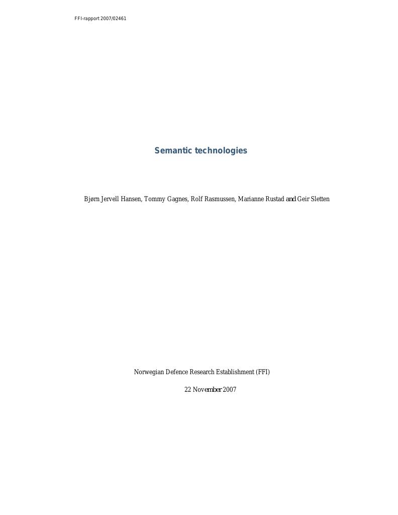 Forsiden av dokumentet Semantic technologies