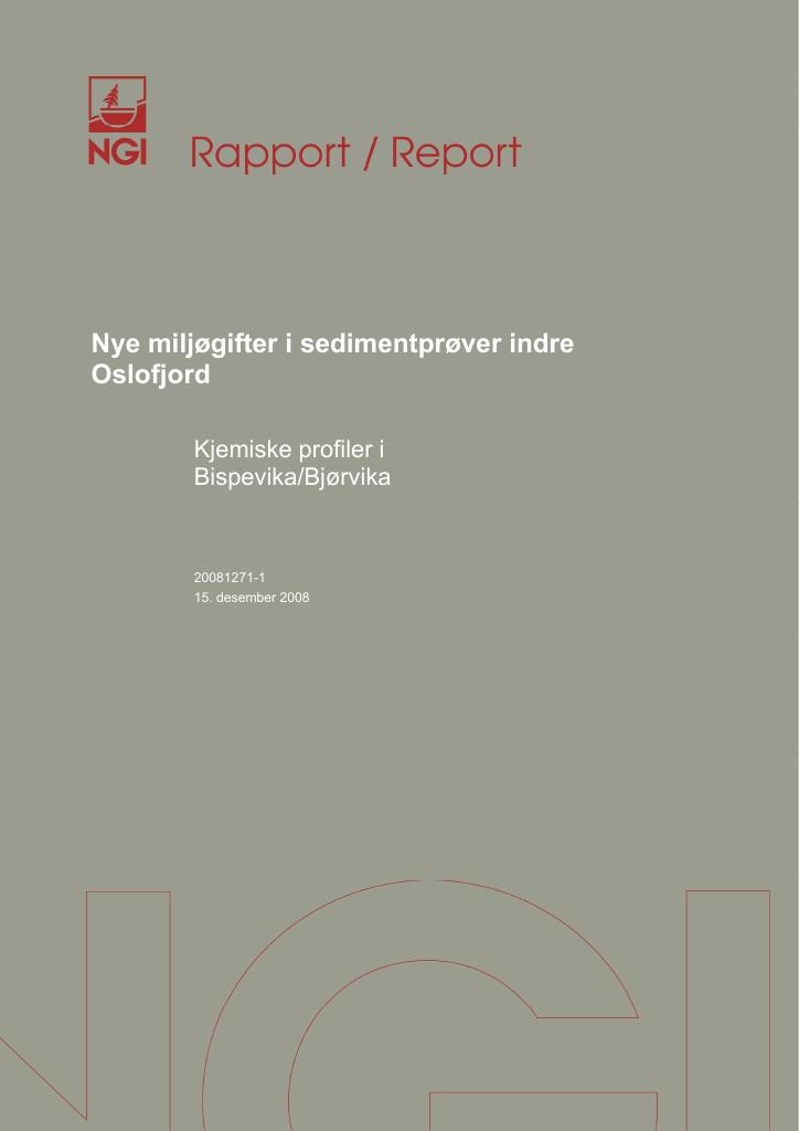 Forsiden av dokumentet Nye miljøgifter i sedimentprøver indre Oslofjord