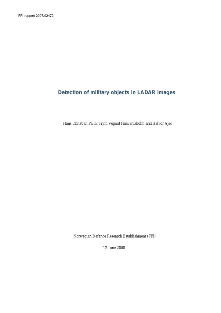 Forsiden av dokumentet Detection of military objects in LADAR images