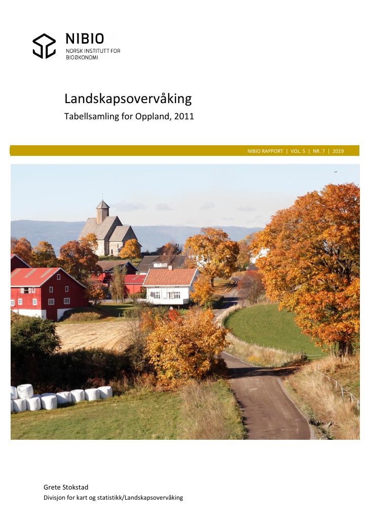 Forsiden av dokumentet Landskapsovervåking. Tabellsamling for Oppland, 2011.