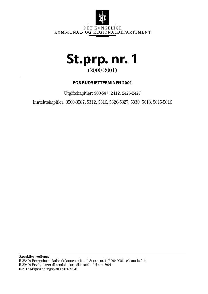 Forsiden av dokumentet St.prp. nr. 1 (2000–2001)