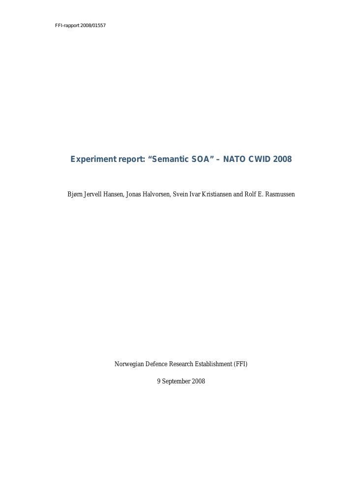 Forsiden av dokumentet Experiment report: "Semantic SOA" - NATO CWID 2008