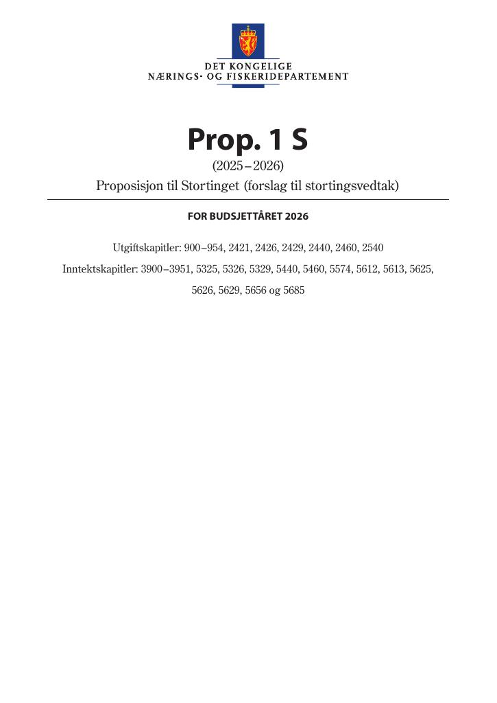 Forsiden av dokumentet Prop. 1 S (2025–2026)