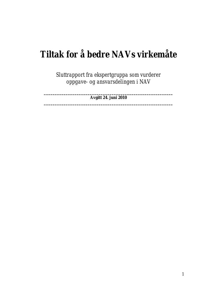 Forsiden av dokumentet Tiltak for å bedre NAVs virkemåte