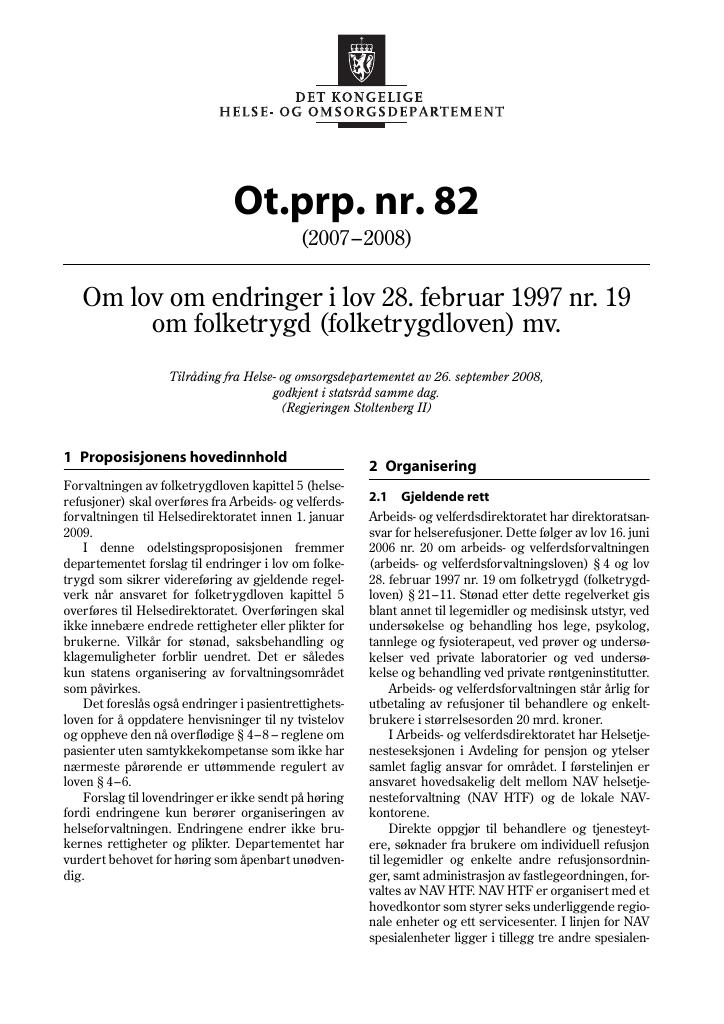 Forsiden av dokumentet Ot.prp. nr. 82 (2007-2008)