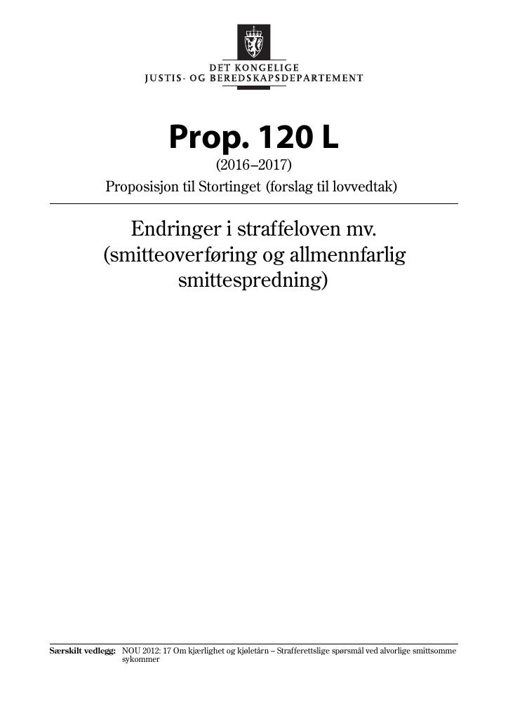 Forsiden av dokumentet Prop. 120 L (2016–2017)