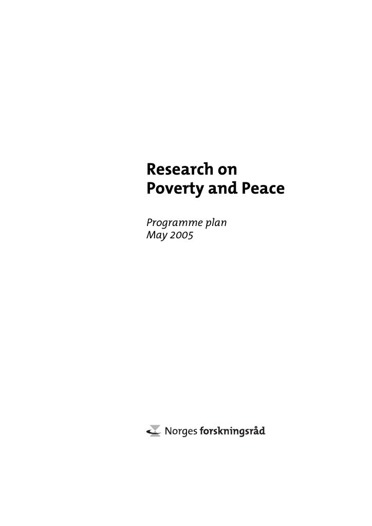 Forsiden av dokumentet Programme plan - Research on poverty and peace