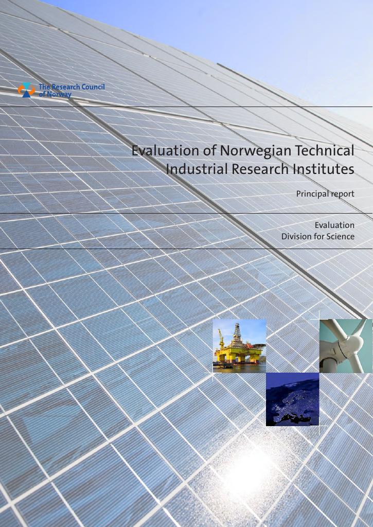 Forsiden av dokumentet Evaluation of Norwegian Technical Industrial Research Institutes - Principal report