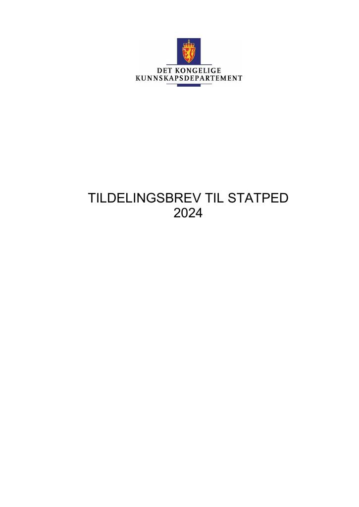 Forsiden av dokumentet Tildelingsbrev Statped 2024