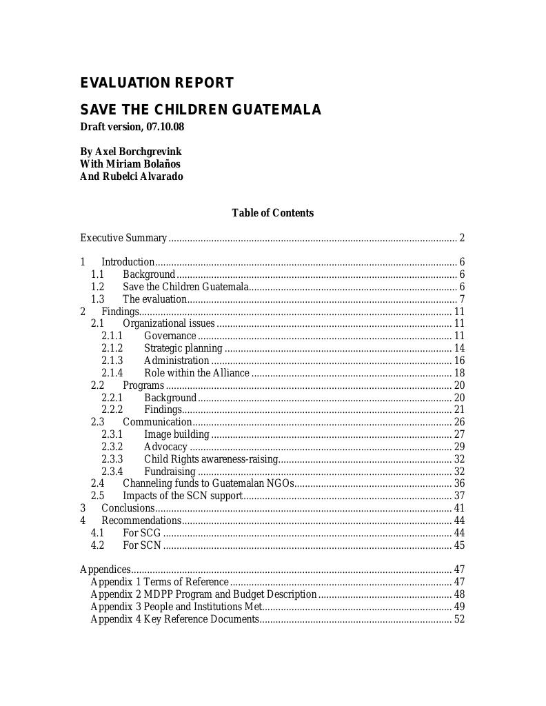 Forsiden av dokumentet Evaluation of SCN support to Save the Children Guatemala