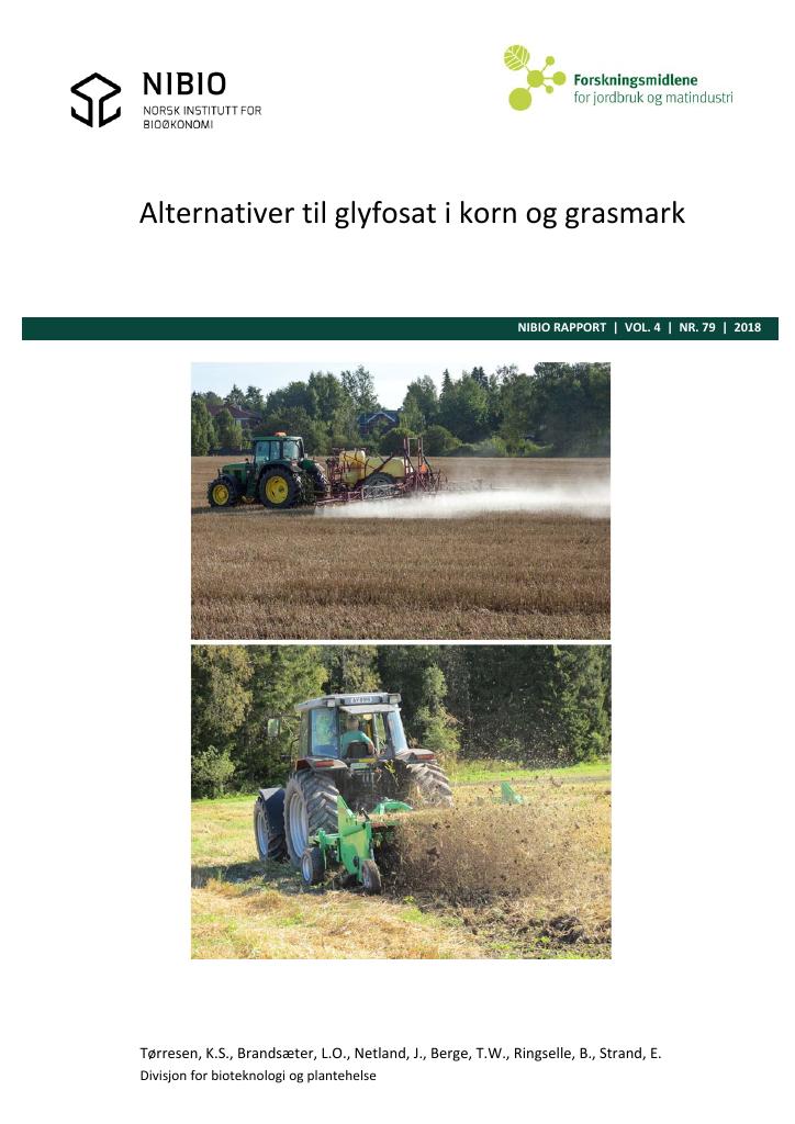 Forsiden av dokumentet Alternativer til glyfosat i korn og grasmark