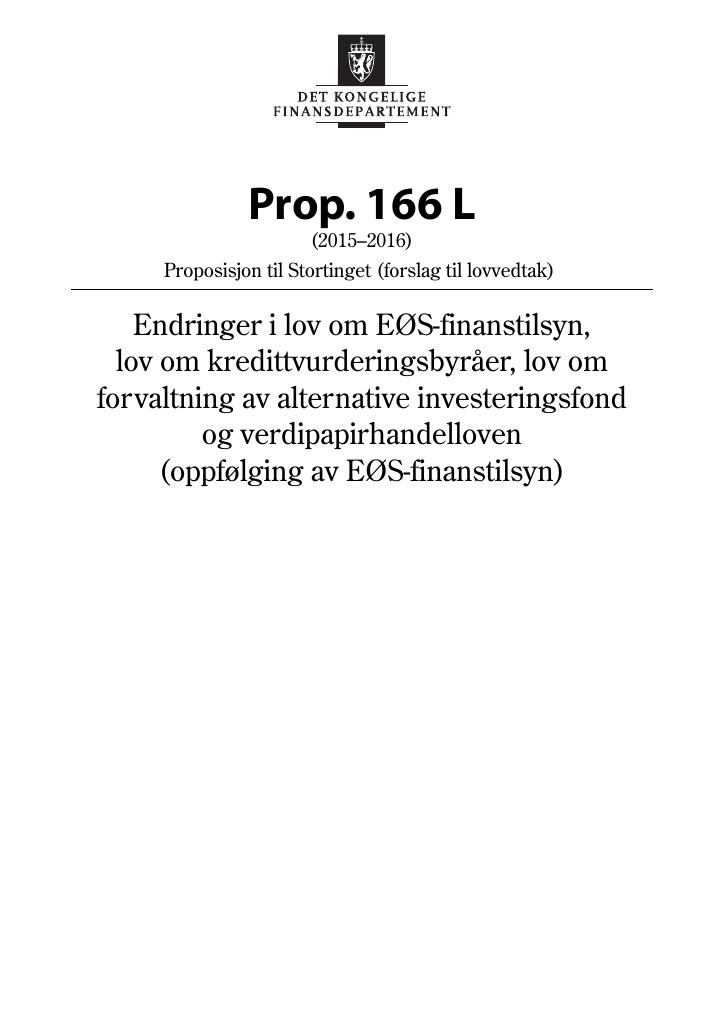 Forsiden av dokumentet Prop. 166 L (2015–2016)