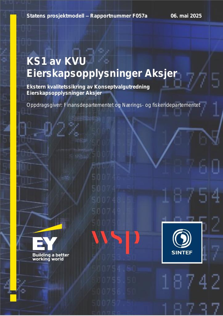 Forsiden av dokumentet KS1 av KVU. Eierskapsopplysninger aksjer. Ekstern kvalitetssikring av Konseptvalgutredning