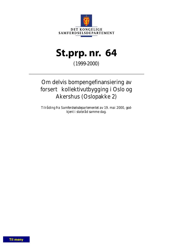 Forsiden av dokumentet St.prp. nr. 64 (1999-2000)