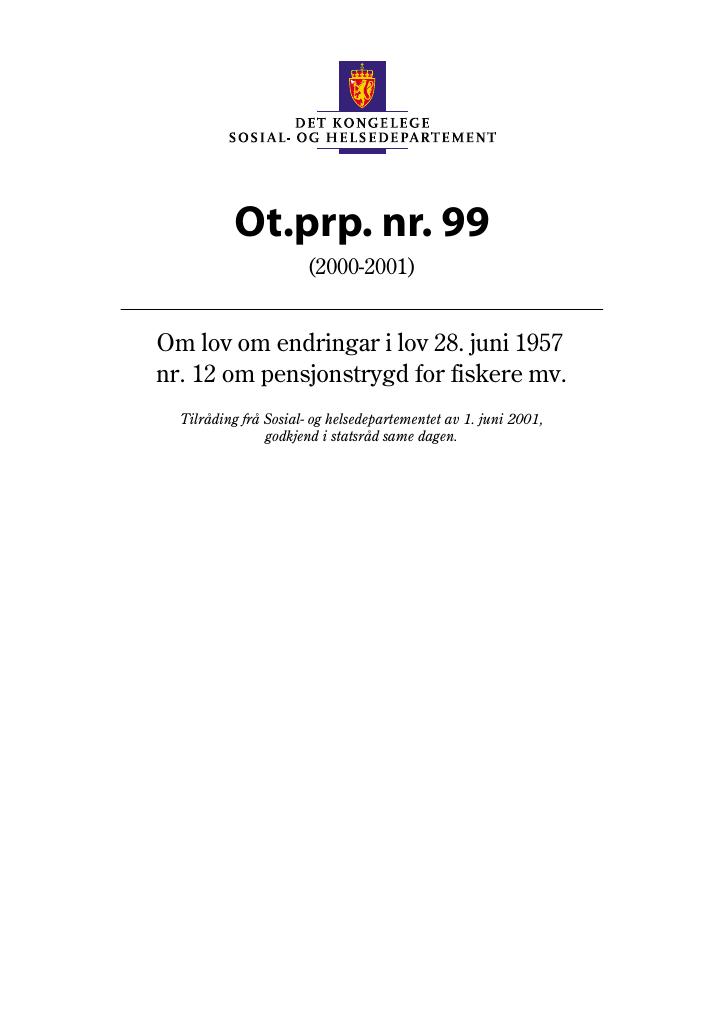 Forsiden av dokumentet Ot.prp. nr. 99 (2000-2001)