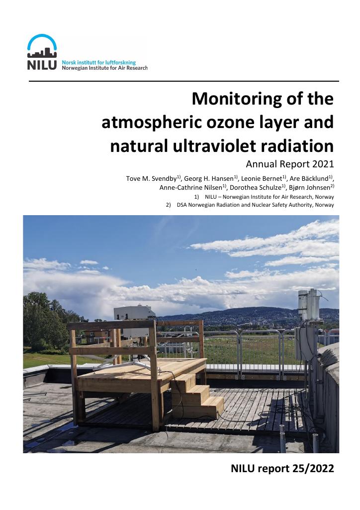 Forsiden av dokumentet Monitoring of the atmospheric ozone layer and natural ultraviolet radiation : Annual report 2021