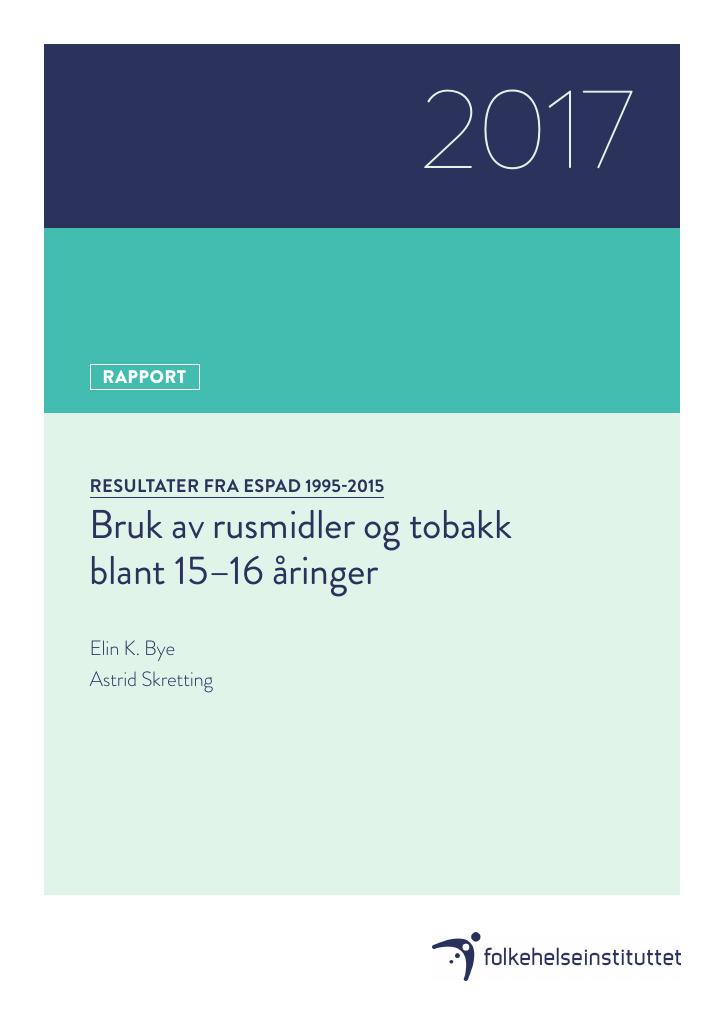 Forsiden av dokumentet Bruk av rusmidler blant 15–16-åringer. Resultater fra ESPAD 1995–2015