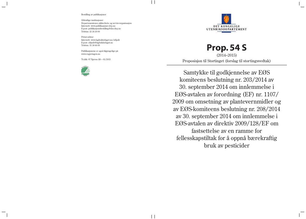 Forsiden av dokumentet Prop. 54 S (2014-2015)