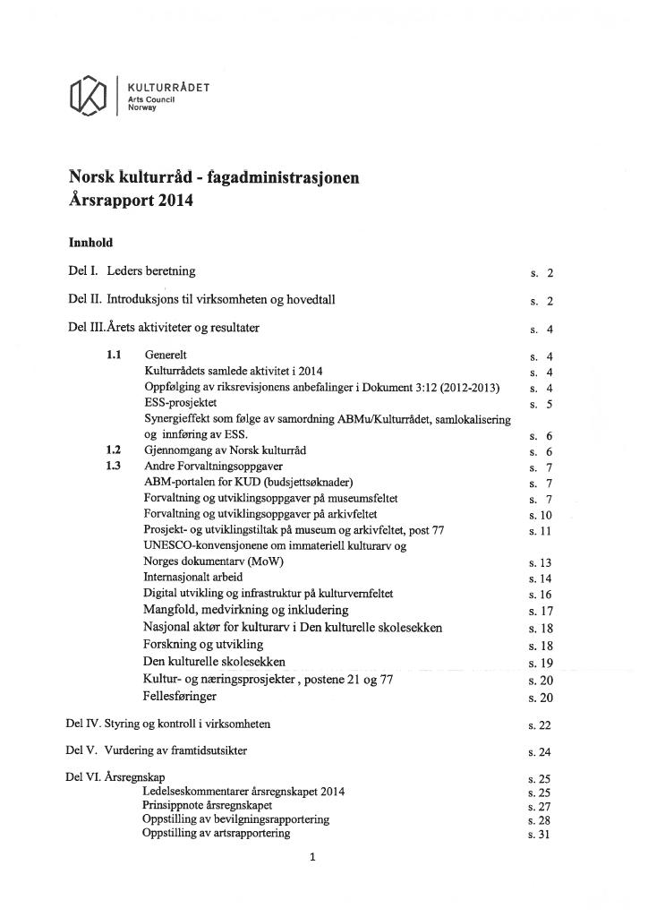 Forsiden av dokumentet Årsrapport Norsk kulturråd 2014