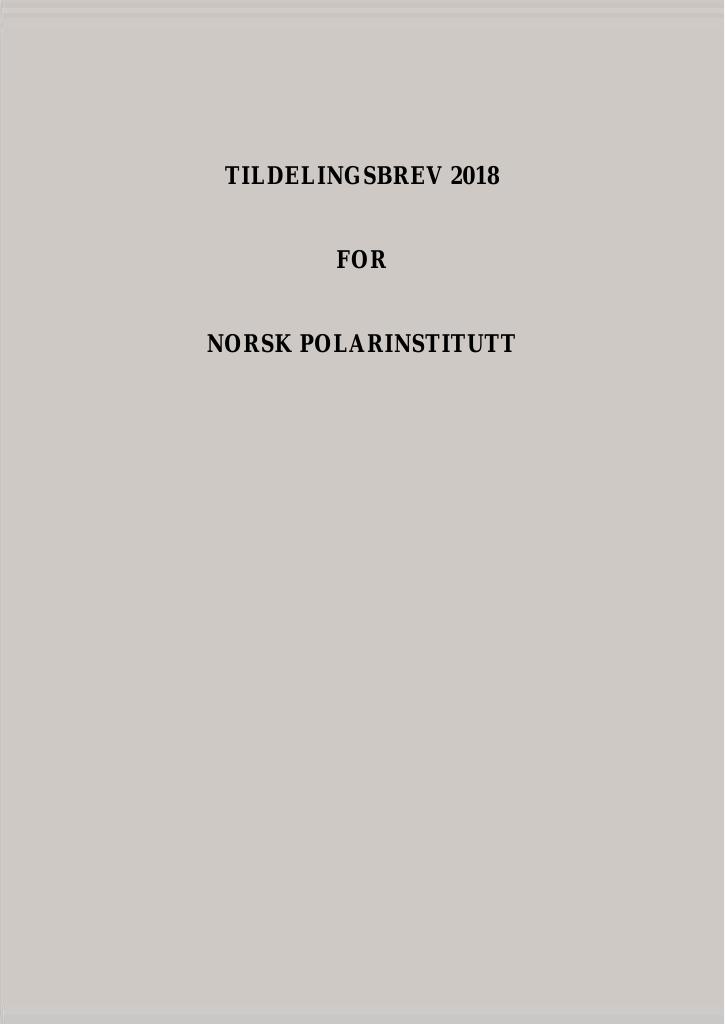 Forsiden av dokumentet Tildelingsbrev Norsk Polarinstitutt 2018