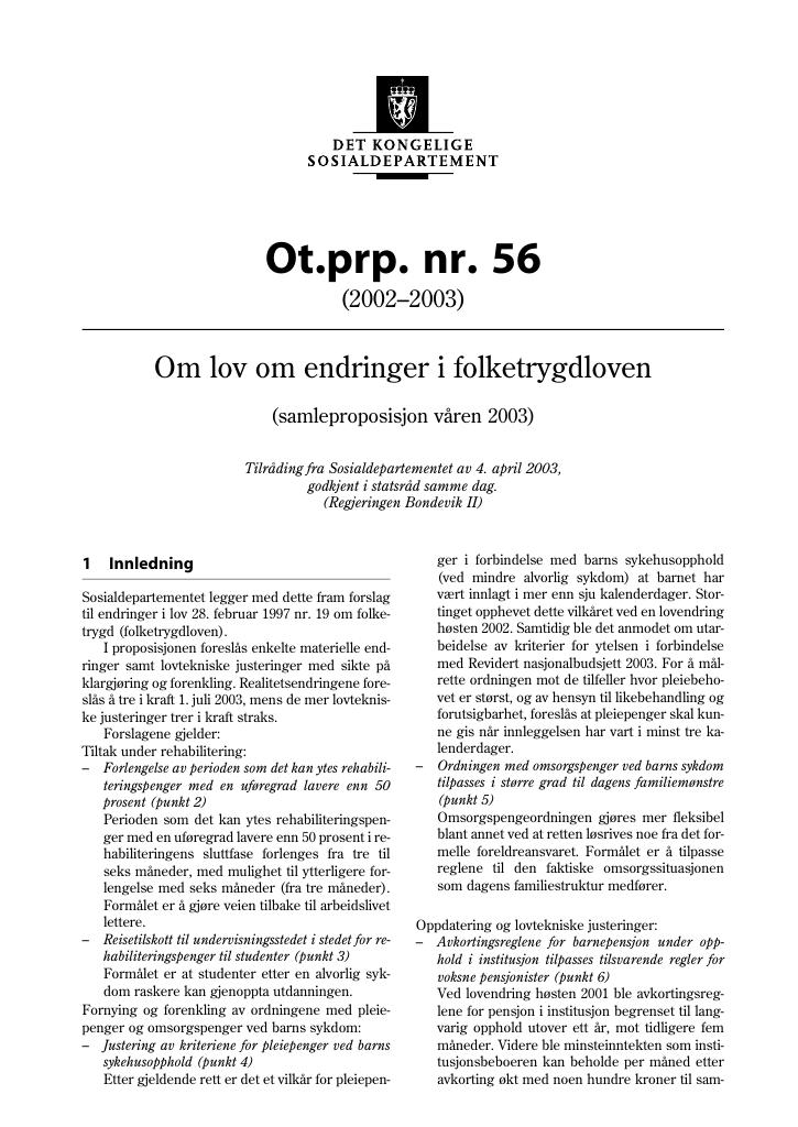 Forsiden av dokumentet Ot.prp. nr. 56 (2002-2003)