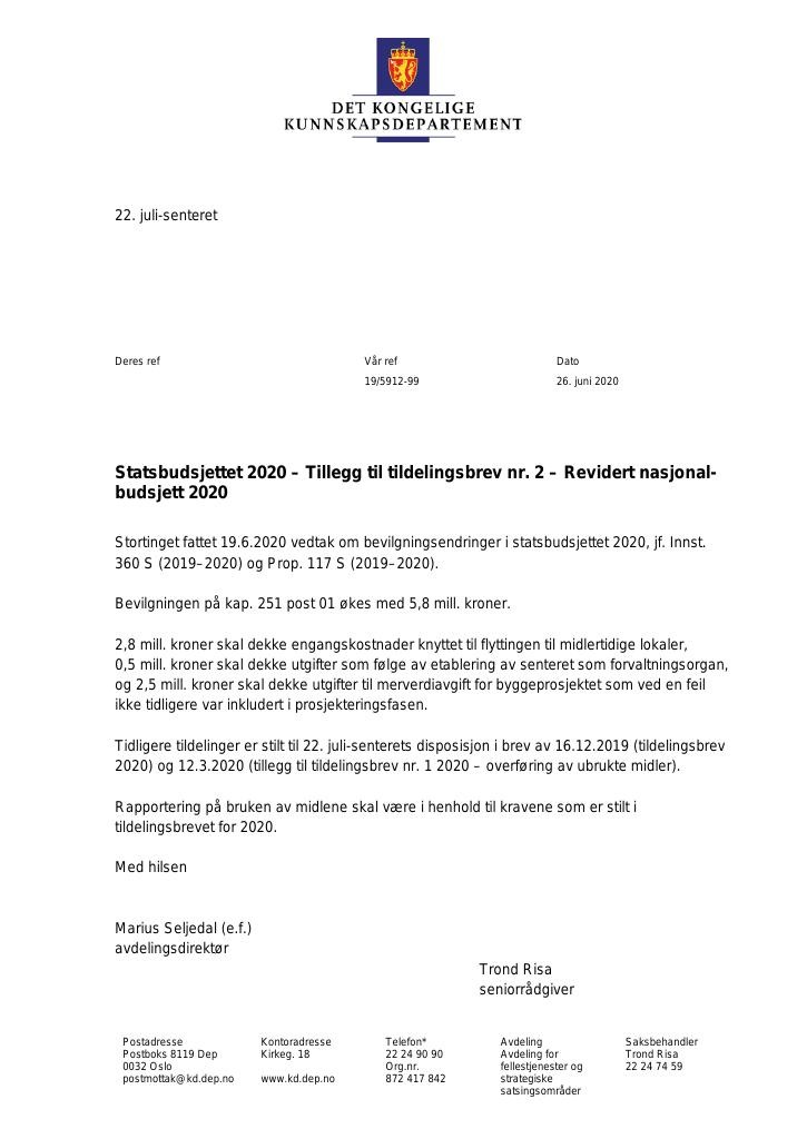 Tillegg Til Tildelingsbrev 2020 - Kudos