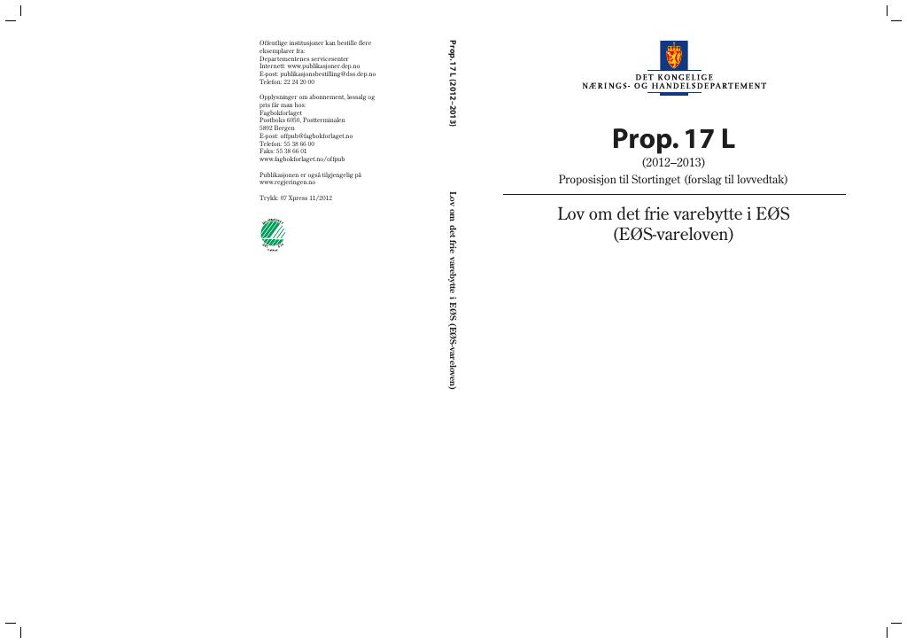 Forsiden av dokumentet Prop. 17 L  (2012–2013)