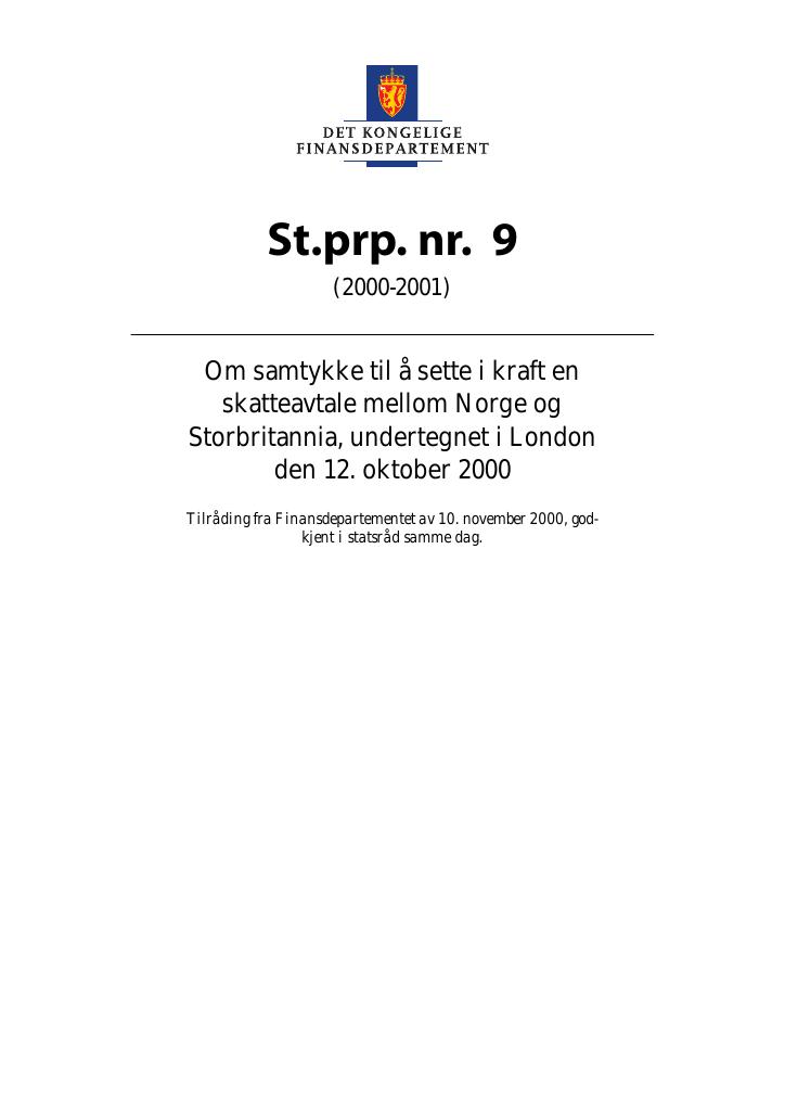Forsiden av dokumentet St.prp. nr. 9 (2000-2001)