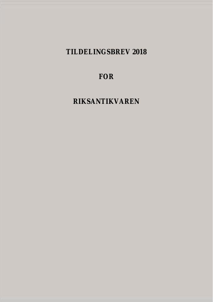 Forsiden av dokumentet Tildelingsbrev Riksantikvaren 2018
