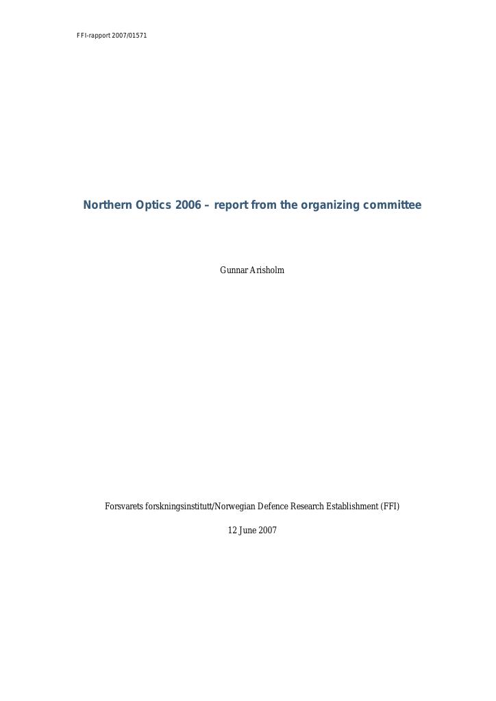 Forsiden av dokumentet Northern Optics 2006 : report from the organizing committee