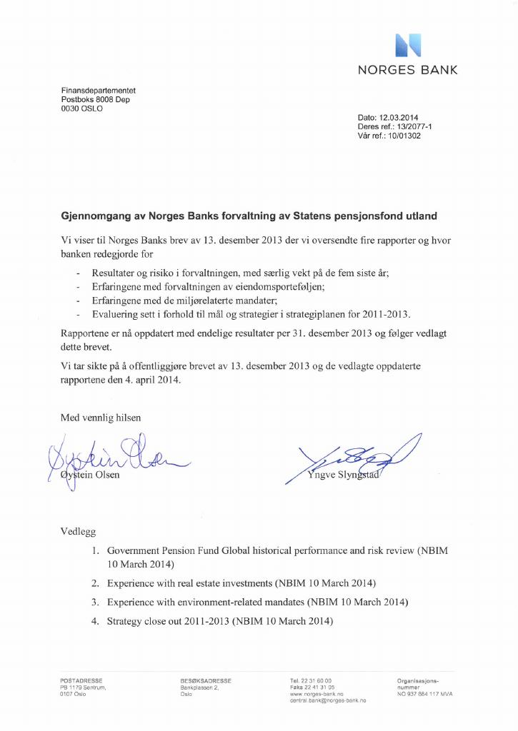 Forsiden av dokumentet Gjennomgang av Norges banks forvaltning av Statens pensjonsfond utland