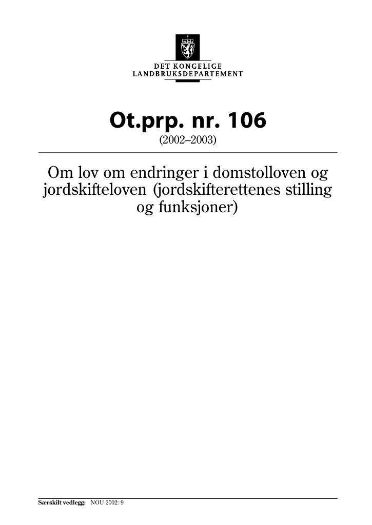 Forsiden av dokumentet Ot.prp. nr. 106 (2002-2003)