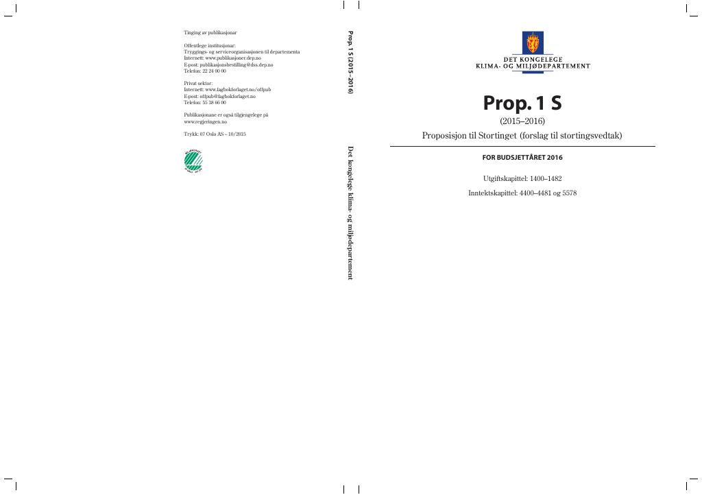 Forsiden av dokumentet Prop. 1 S (2015–2016)